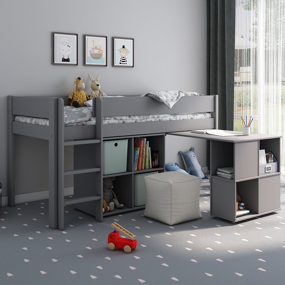 Voyager Mid Sleeper with Desk Storage, Grey - Main Image