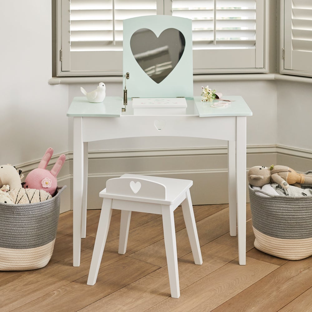 Children's Dressing Table Stool, White/Aqua Great Little
