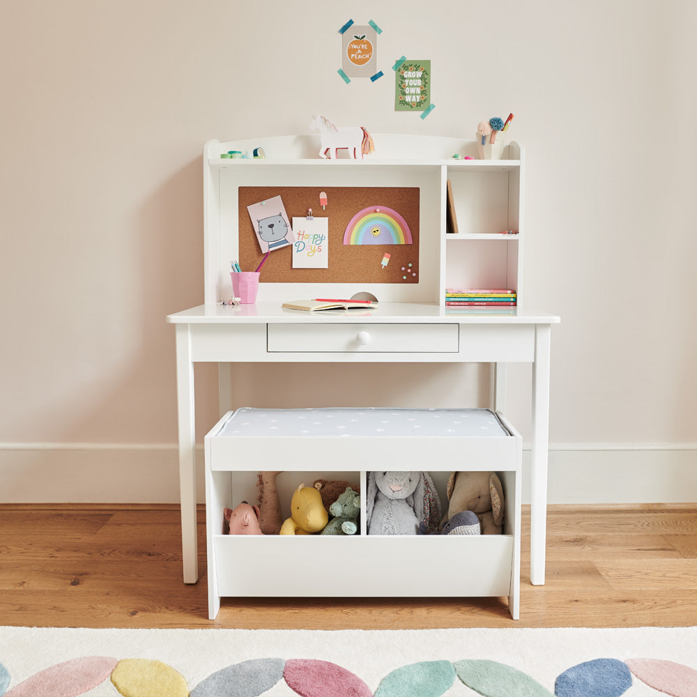 Junior Wooden Study Desk with Shelves & Drawers, White