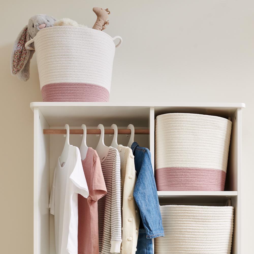 Rope Storage Basket, Ivory & Rose Pink