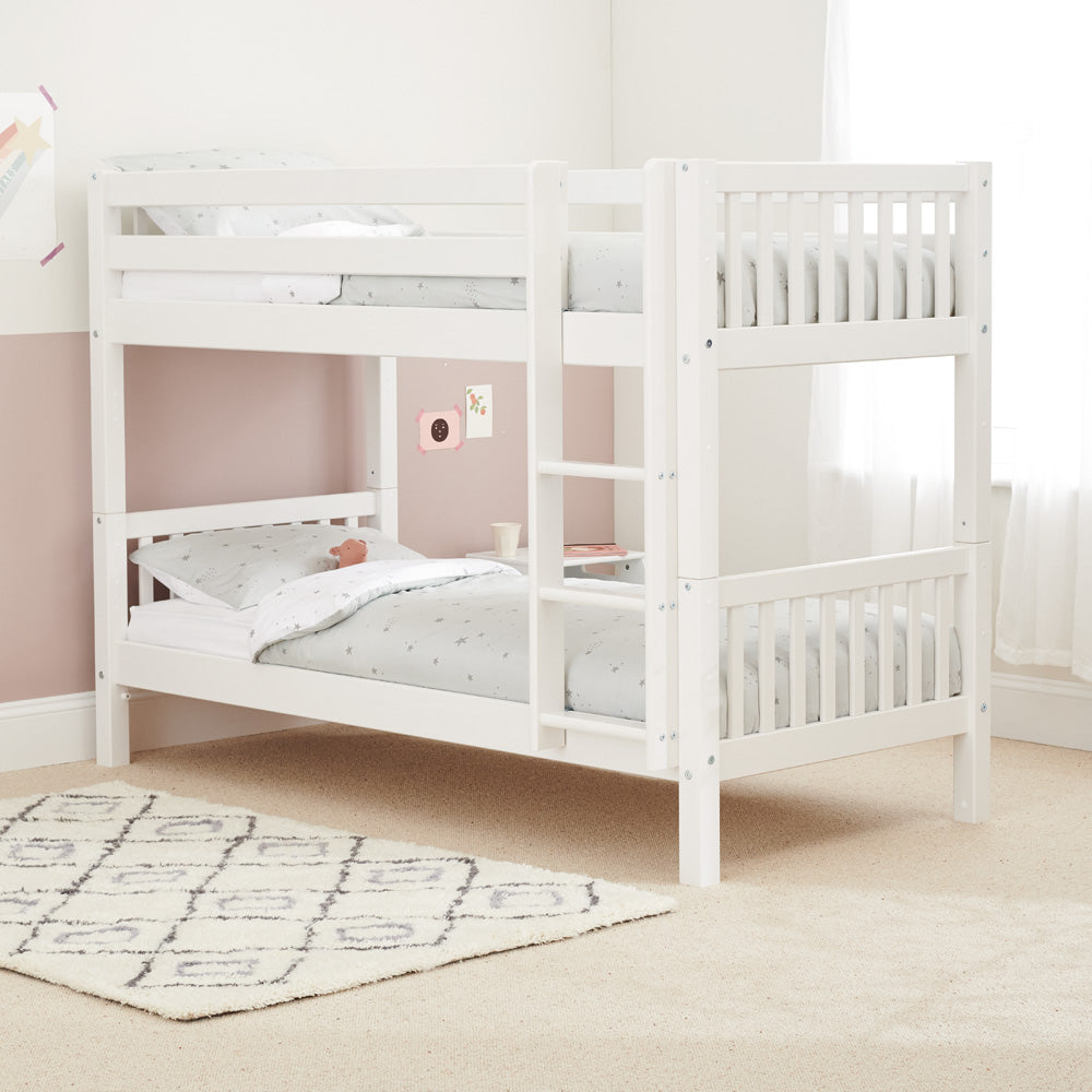 Griffin bunk bed with grey scattered stars bedding on both bunks