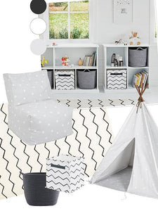 monochrome playroom with abbeville cube storage