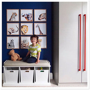 Abbeville cube storage bench with child