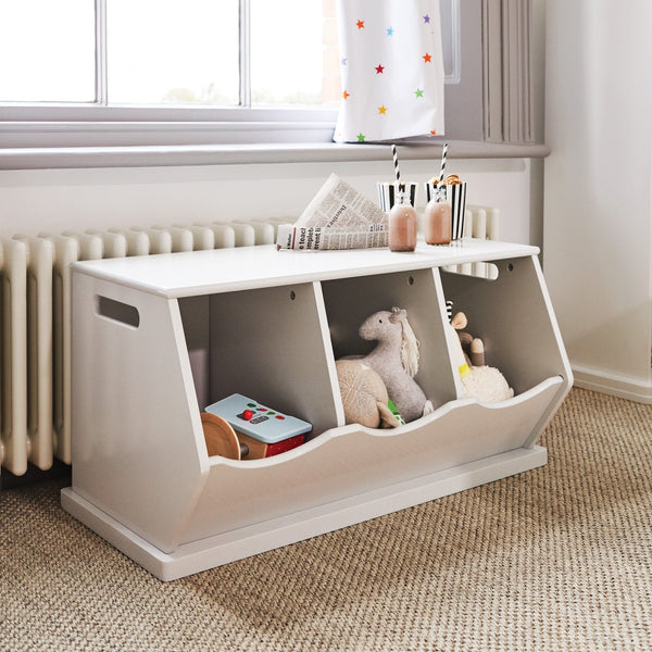 Triple Stacking Wooden Toy Storage Trunk, Bright White