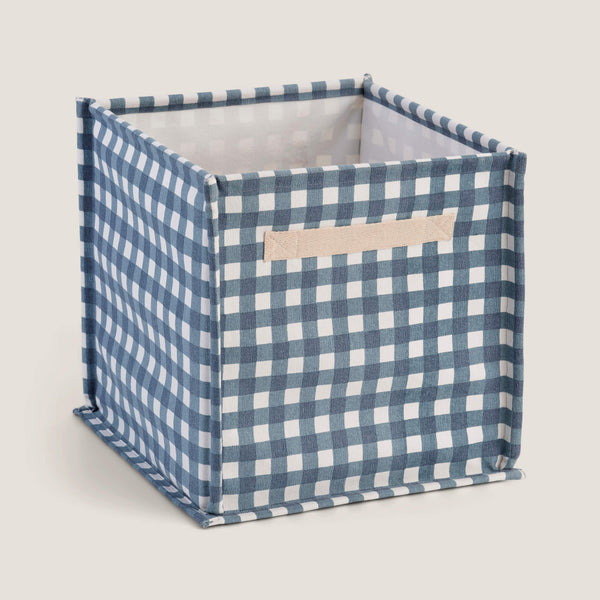 Canvas Storage Cube, Blue Gingham