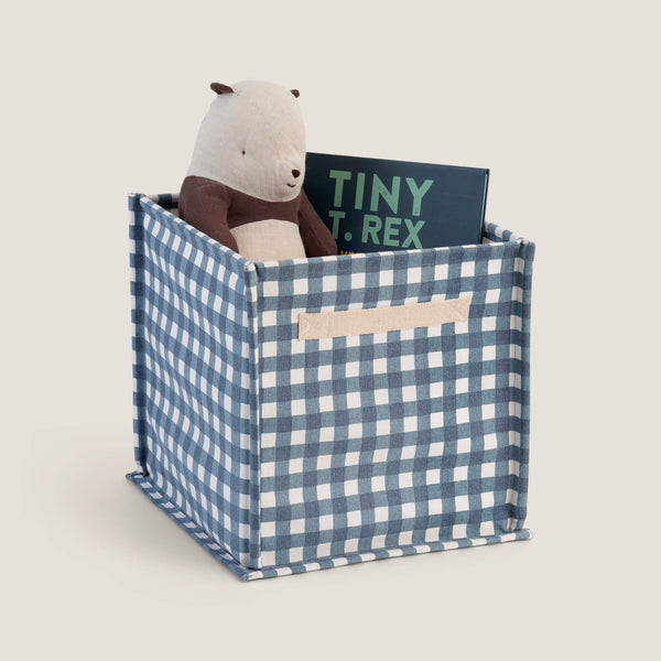 Canvas Storage Cube, Blue Gingham