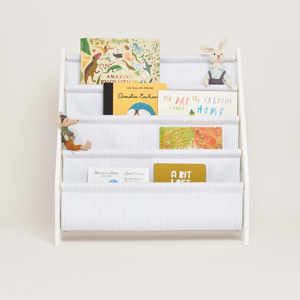 Sling Bookcase, Fine Blue Stripe