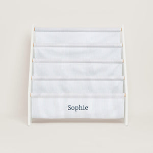 Personalised Sling Bookcase, Fine Blue Stripe