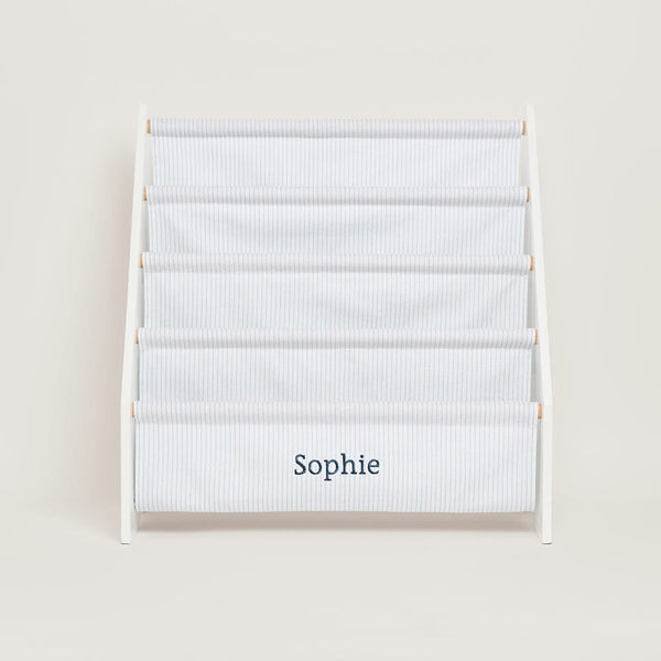 Personalised Sling Bookcase, Fine Blue Stripe
