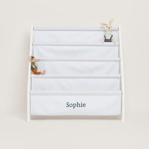 Personalised Sling Bookcase, Fine Blue Stripe