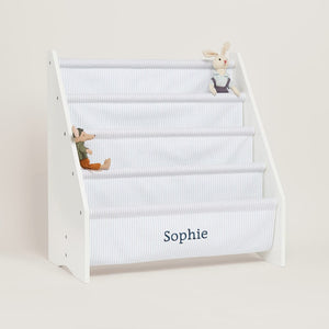 Personalised Sling Bookcase, Fine Blue Stripe