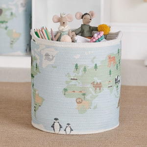 Woven Storage Basket, World Map	