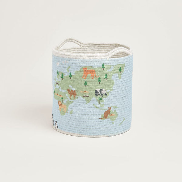 Woven Storage Basket, World Map	