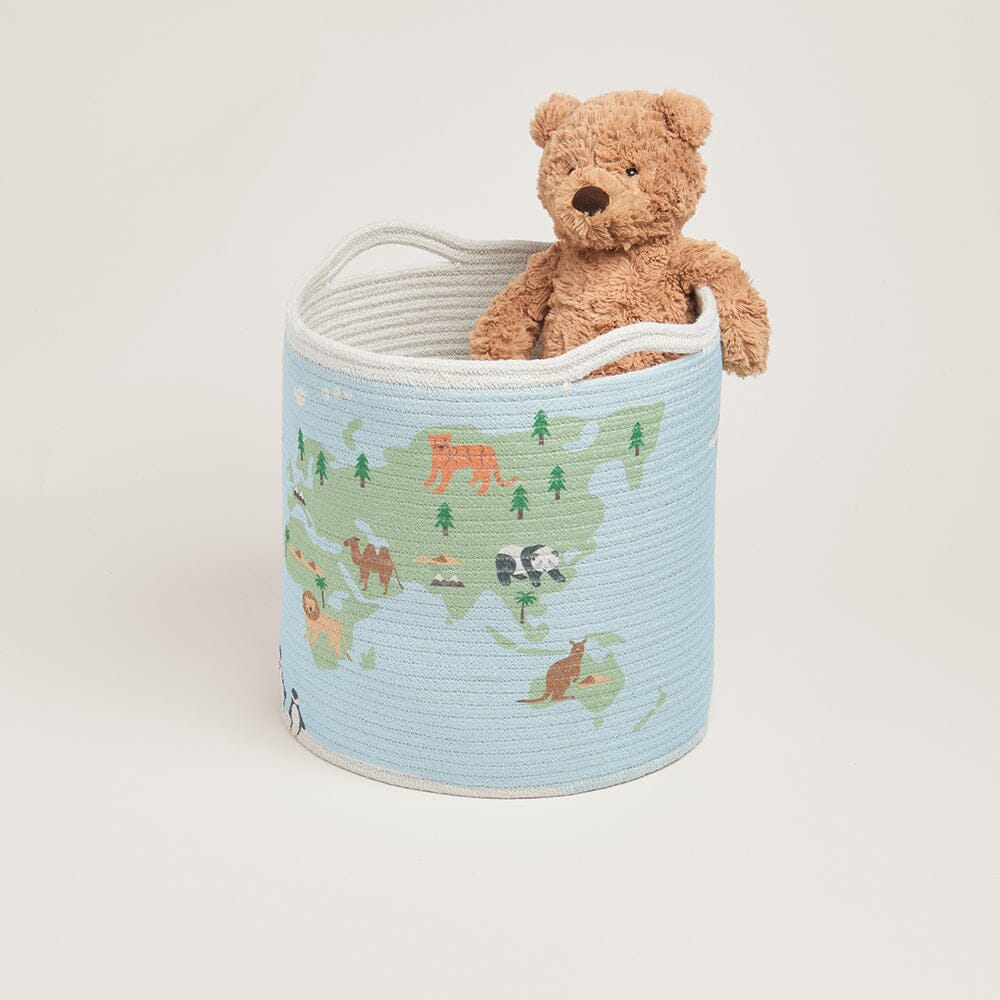 Woven Storage Basket, World Map	