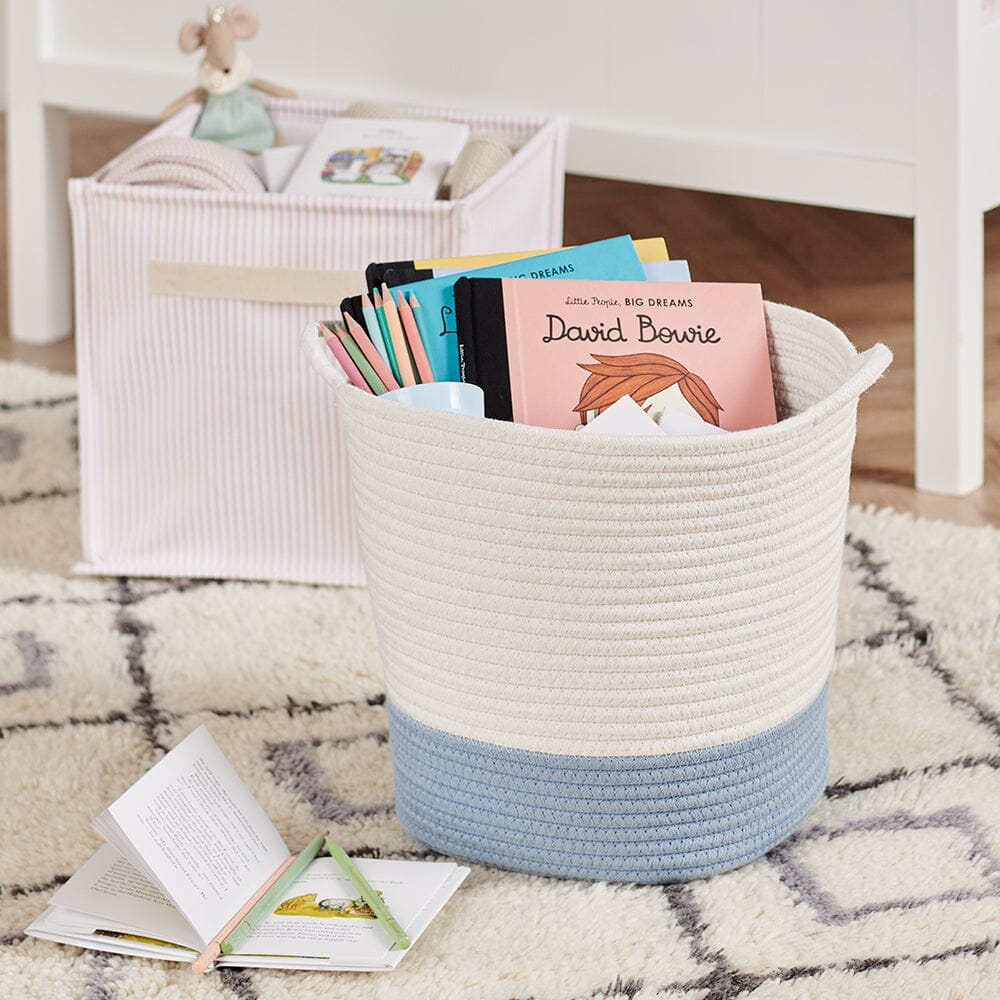 Rope Storage Basket, Ivory and Cornflower Blue	