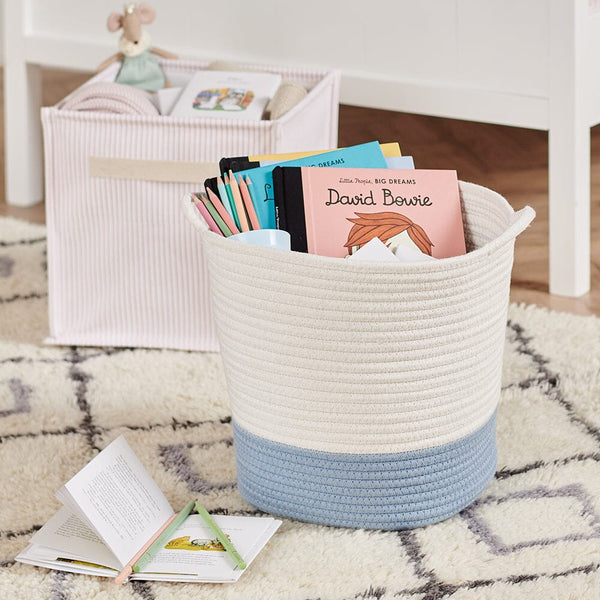 Rope Storage Basket, Ivory and Cornflower Blue