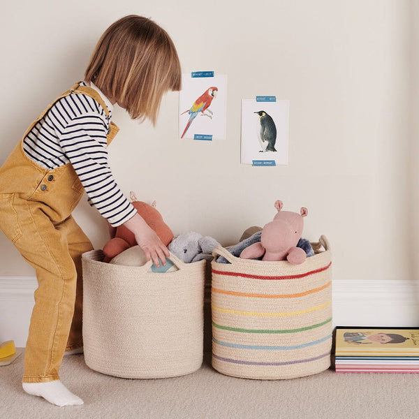 Woven Storage Basket, Rainbow Stripe