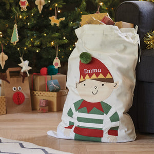 Personalised Christmas Sack, Jolly Elf