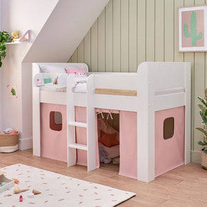 Paddington Mid Sleeper, Chalk Pink Bed Curtains	