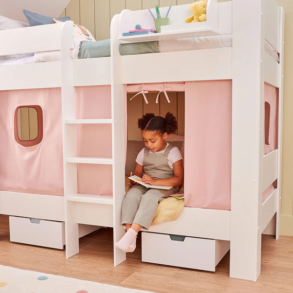 Paddington Bunk Bed, Chalk Pink Bed Curtains