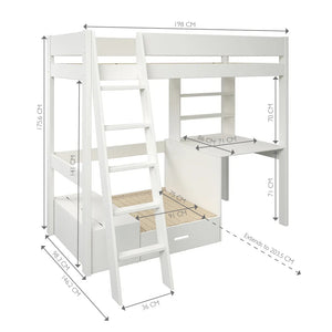 Voyager High Sleeper with Sofa, Desk & Storage, White	