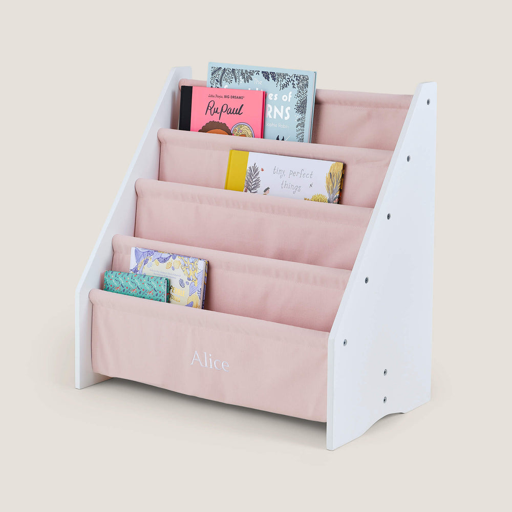 Personalised Sling Bookcase, Chalk Pink