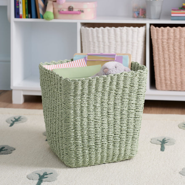 Paper Rope Storage Basket, Green