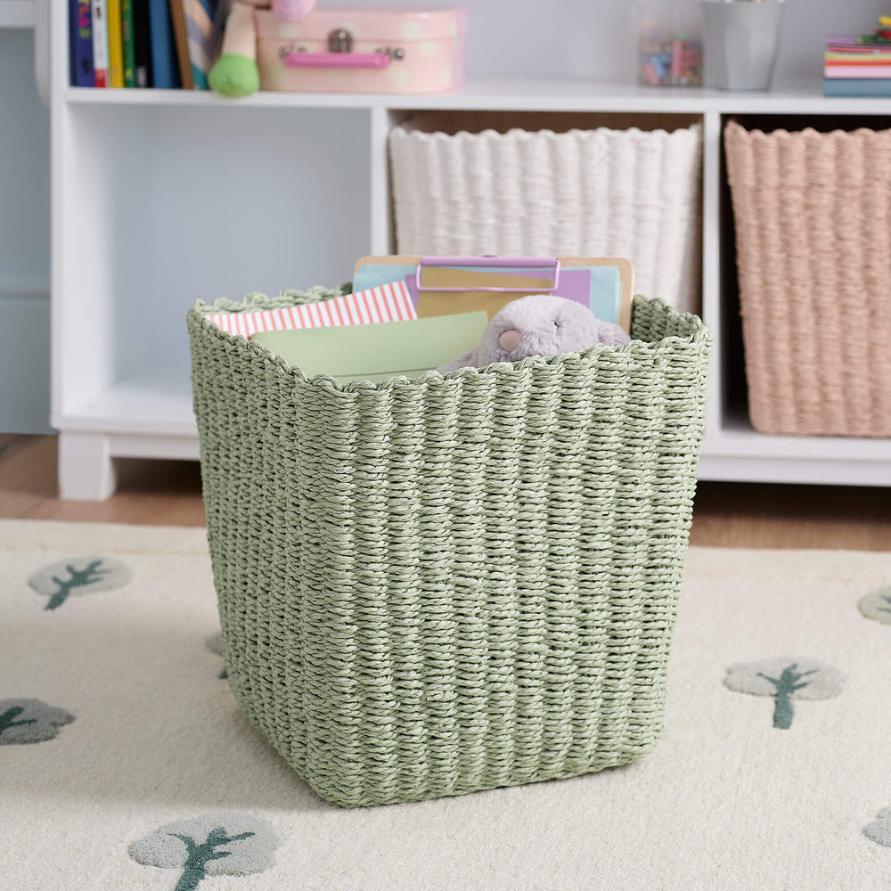 Paper Rope Storage Basket, Green
