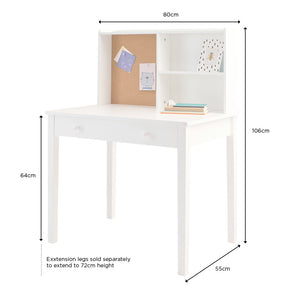 Junior Study Desk & Pinboard, White