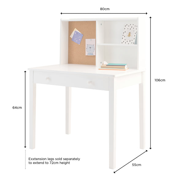 Junior Study Desk & Pinboard, White