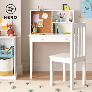 Tall Study Desk & Pinboard, White