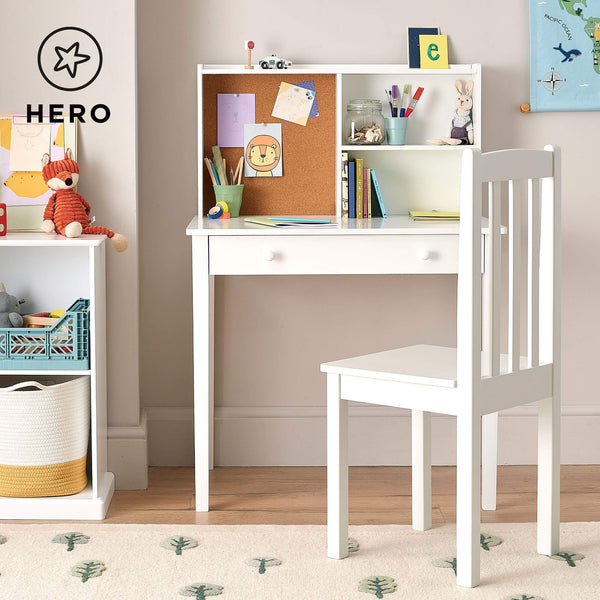 Tall Study Desk & Pinboard, White