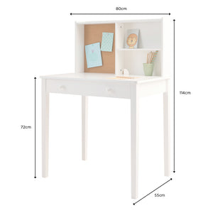 Tall Study Desk & Pinboard, White