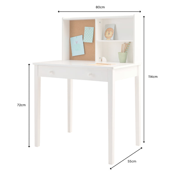 Tall Study Desk & Pinboard, White