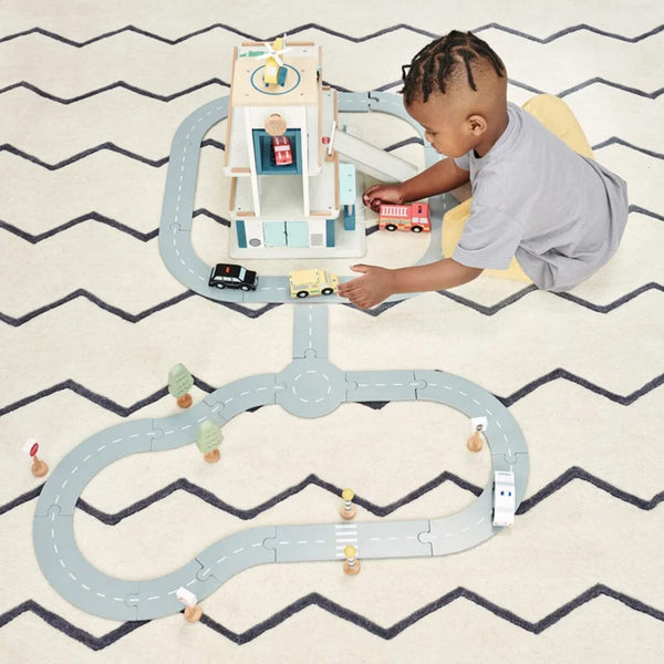 Wooden Toy Garage with Track & Cars