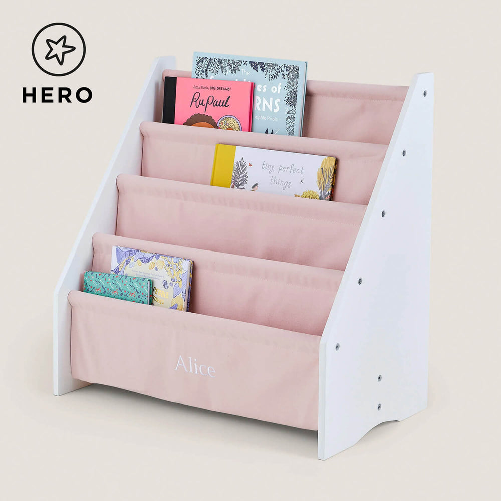 Personalised Sling Bookcase, Chalk Pink