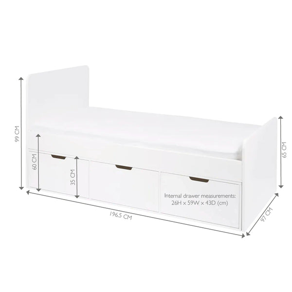 Stowaway Single Storage Bed, 3 Drawer	