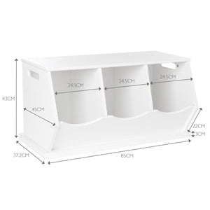 Triple Stacking Wooden Toy Storage Trunk, Bright White