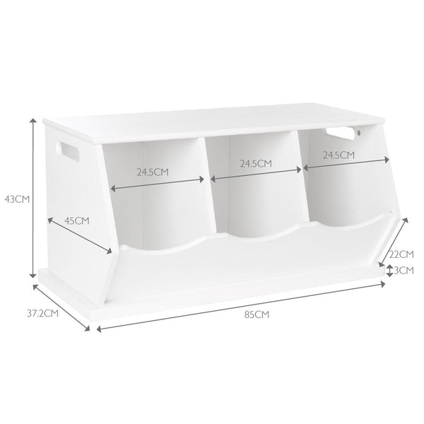 Triple Stacking Wooden Toy Storage Trunk, Bright White