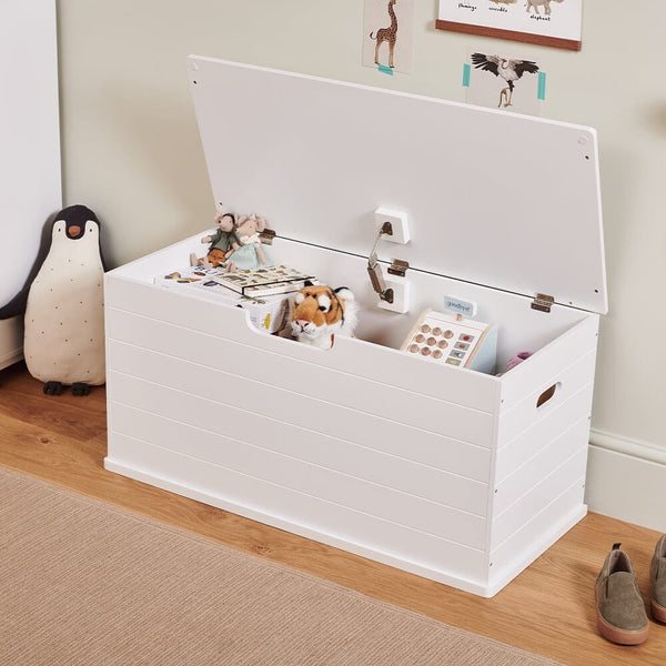Large Wooden Toy Box Seat Bench, Bright White