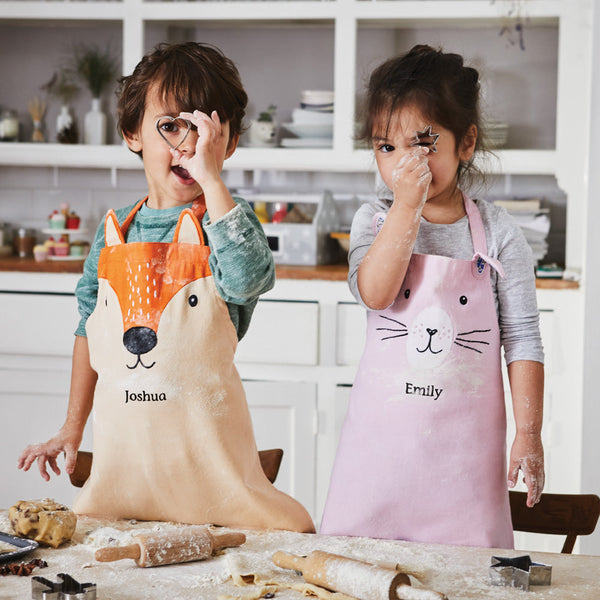 Personalised apron in fox and bunny designs