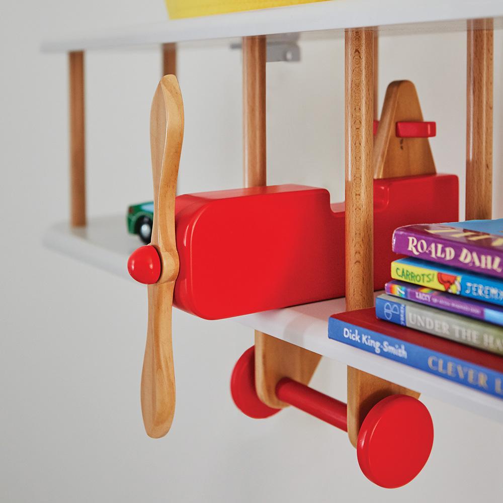 Floating Wooden Bi-Plane Shelf in Red & White