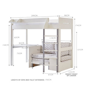 Merlin High Sleeper with Desk, Silver Grey