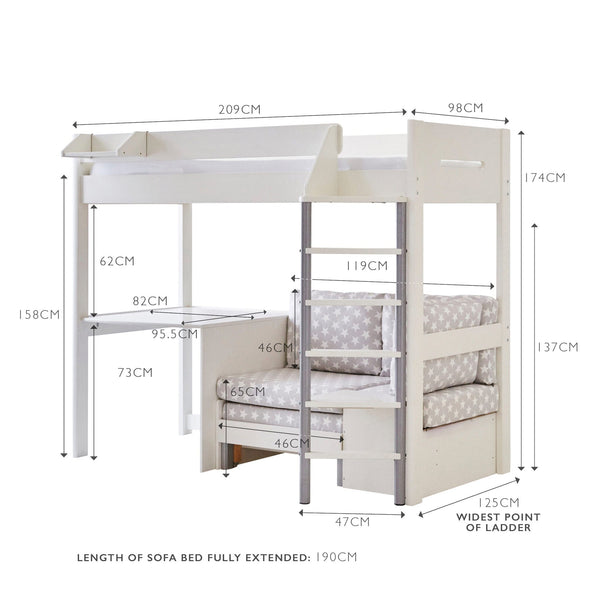 Merlin High Sleeper with Desk, Silver Grey