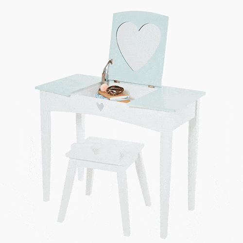 Sweetheart Dressing Table & Stool Set, Aqua Polka Dot