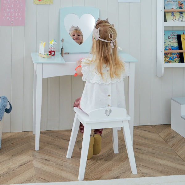 Sweetheart Dressing Table & Stool Set, Aqua Polka Dot