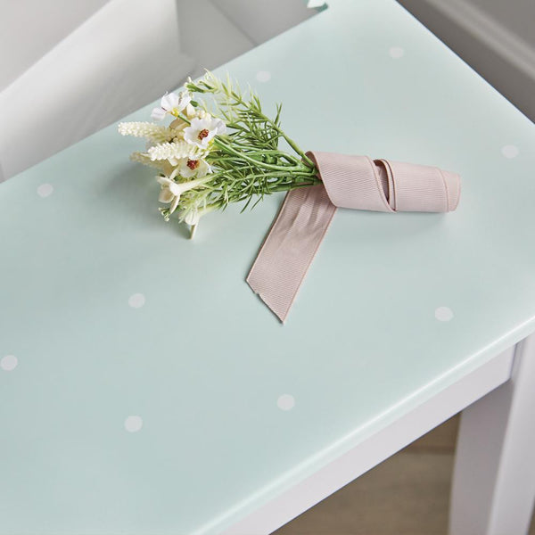 Sweetheart Dressing Table & Stool Set, Aqua Polka Dot