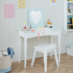 Sweetheart Dressing Table & Stool Set, Aqua Polka Dot