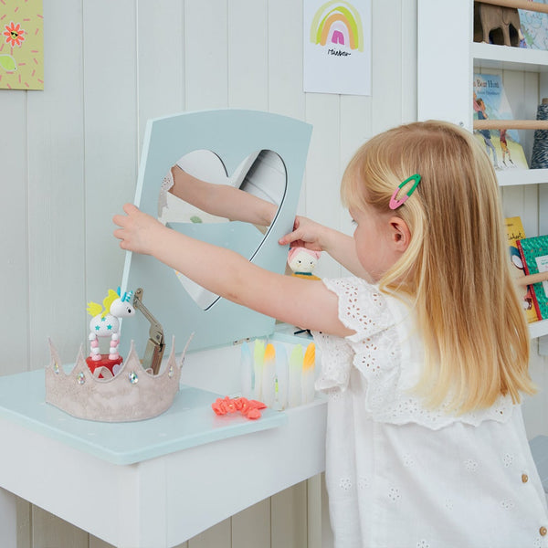 Sweetheart Dressing Table & Stool Set, Aqua Polka Dot