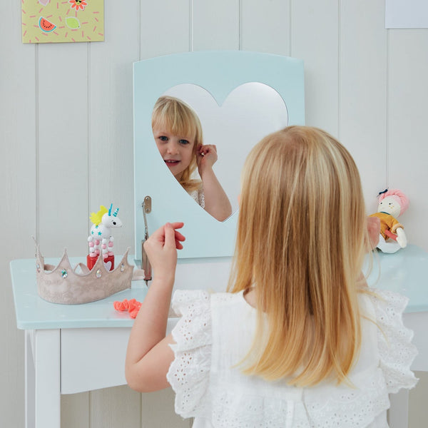 Sweetheart Dressing Table & Stool Set, Aqua Polka Dot